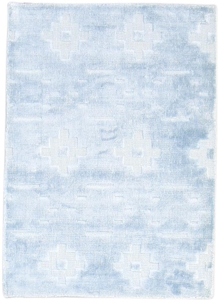 2X3 Rug Wool / Silk Blue Modern Handloom Scandinavian Geometric Small Carpet   7864316199061