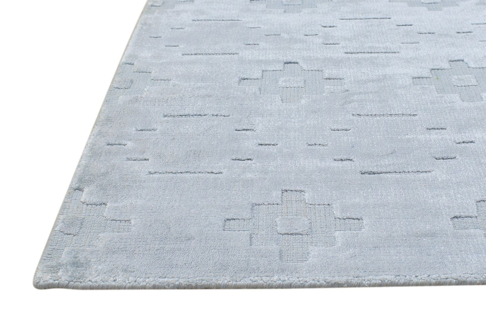 2X3 Rug Wool / Silk Blue Modern Handloom Scandinavian Geometric Small Carpet   7864316199061