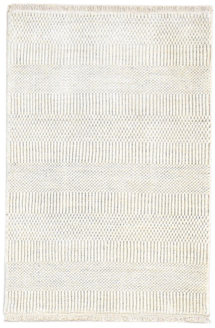 2X3 Rug Wool / Silk Cream Modern Hand Knotted Scandinavian Grass Trellis Small   7864196792469