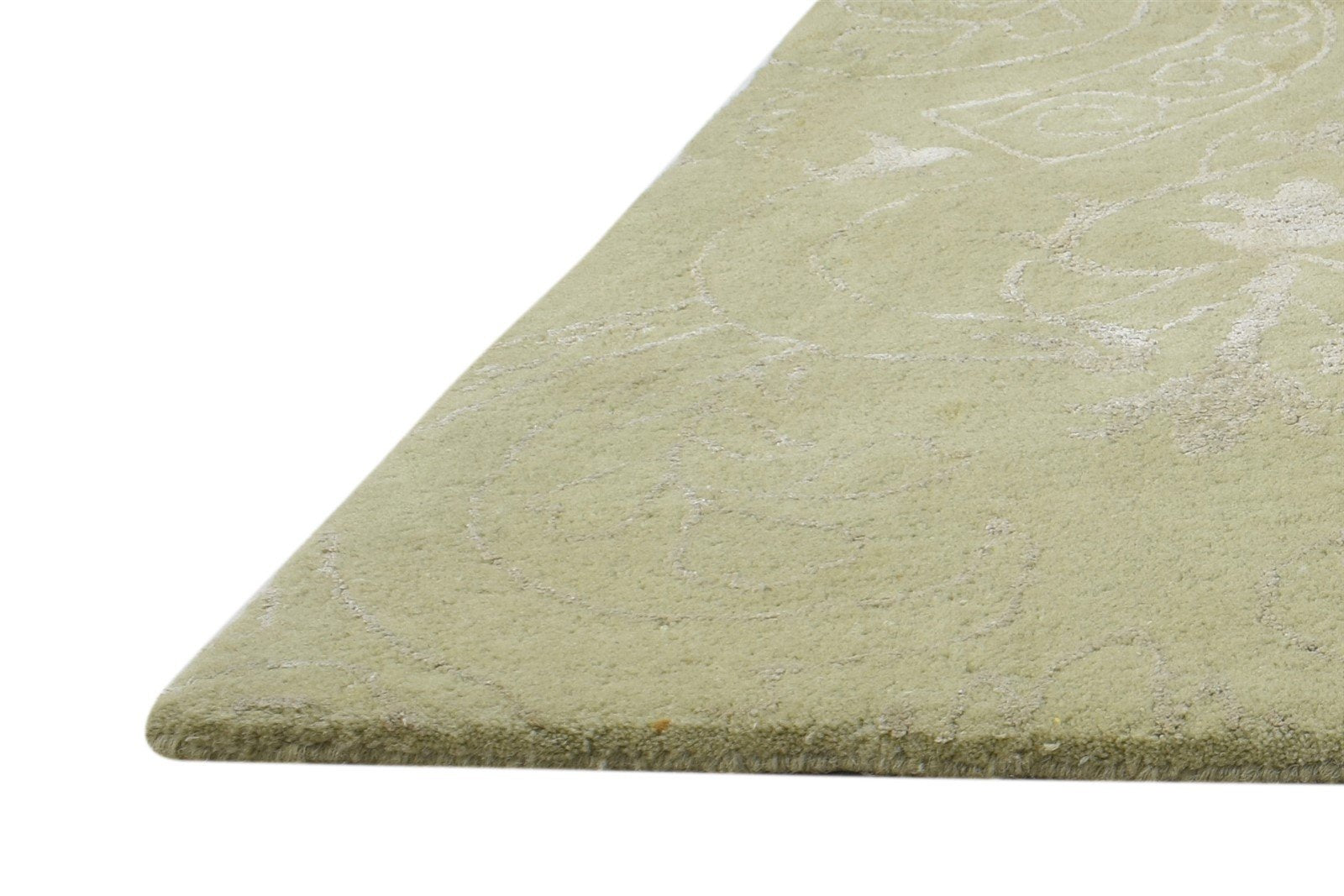 2X3 Rug Wool / Silk Green Modern Hand Tufted Scandinavian Abstract Small Carpet   7864172085397