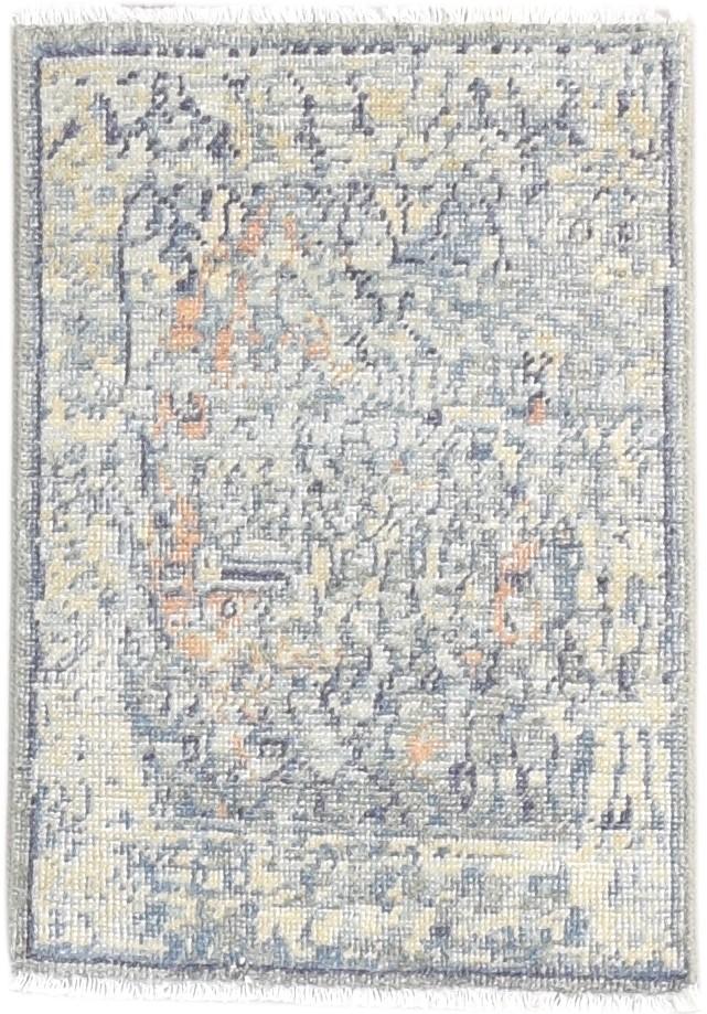 2X3 Rug Wool Silk Grey Modern Hand Knotted Heriz-Indian Abstract Small Carpet   7865143951509