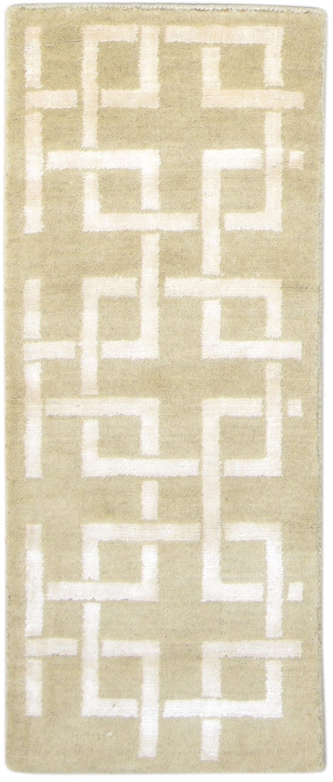 2X4 Rug Wool Silk Beige Modern Jacquard Loom Scandinavian Geometric Small   7864148459669