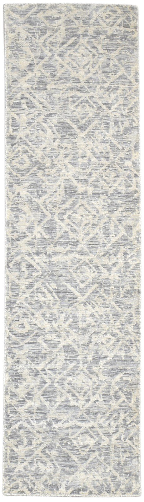 2X8 Rug Wool Silk Grey Modern Jacquard Loom Scandinavian Floral Small Runner   7864146198677