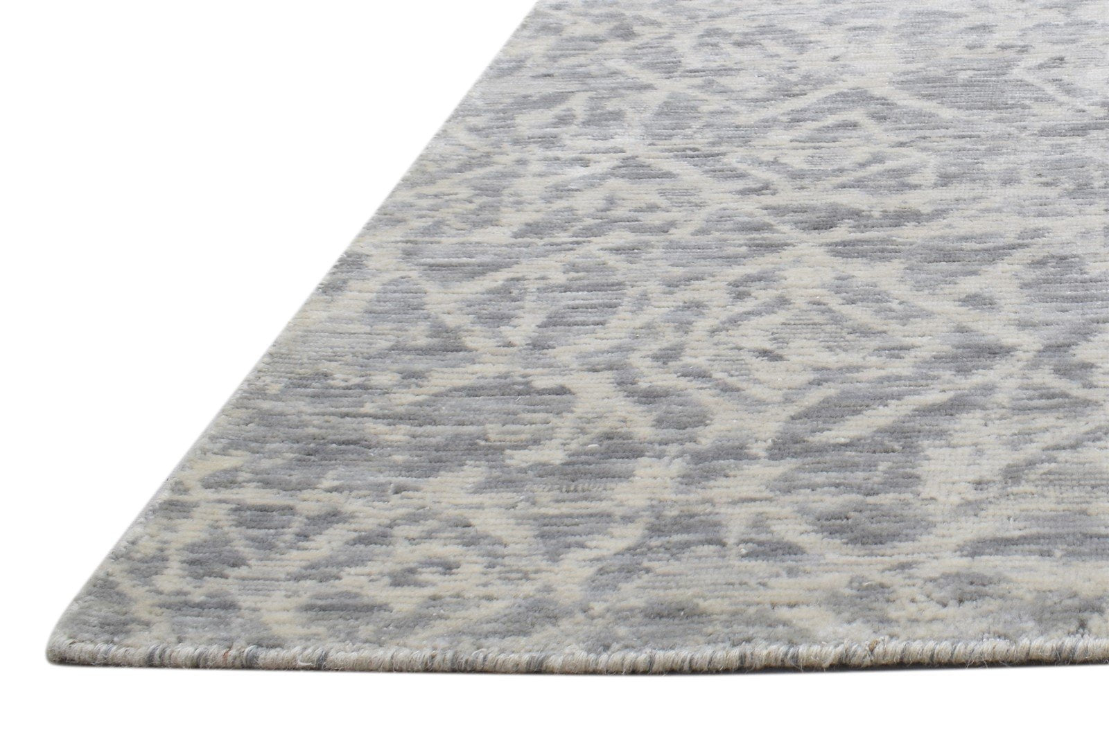 2X8 Rug Wool Silk Grey Modern Jacquard Loom Scandinavian Floral Small Runner   7864146198677
