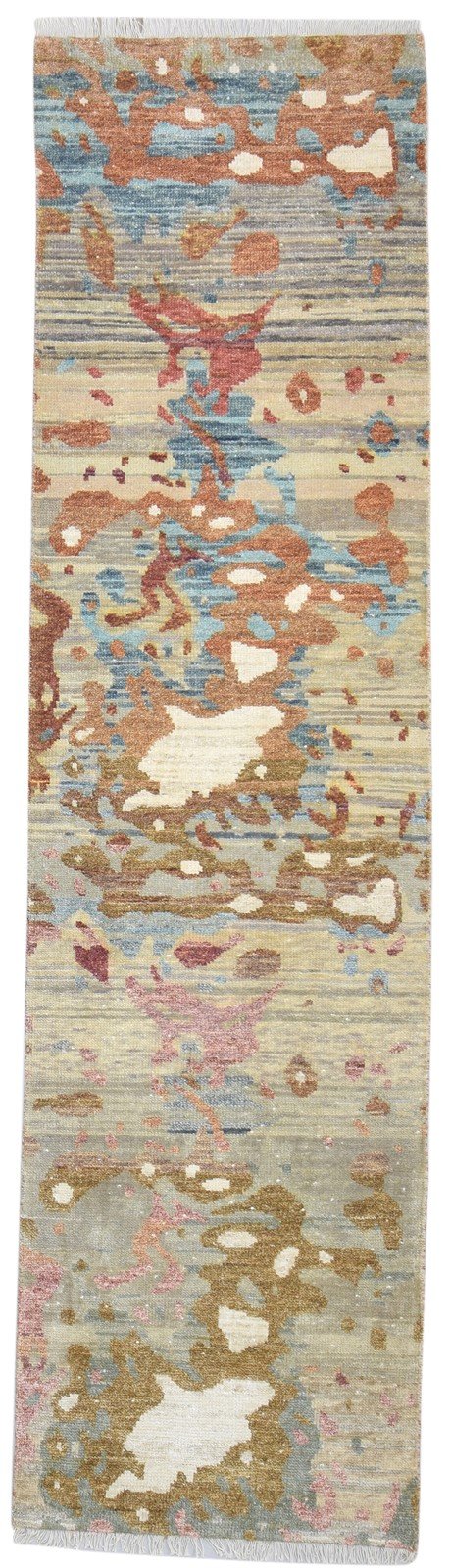 3' X 10' Rug Wool Sand Modern Hand Knotted Bohemian Abstract Small Runner   7864314298517