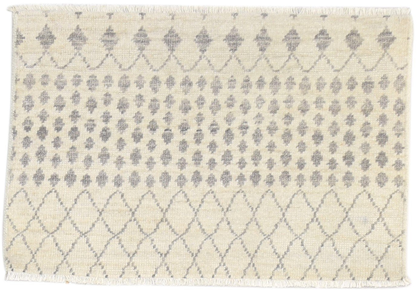 3' X 2' Rug Wool Ivory Modern Hand Knotted Scandinavian Trellis Small Carpet   7864122376341