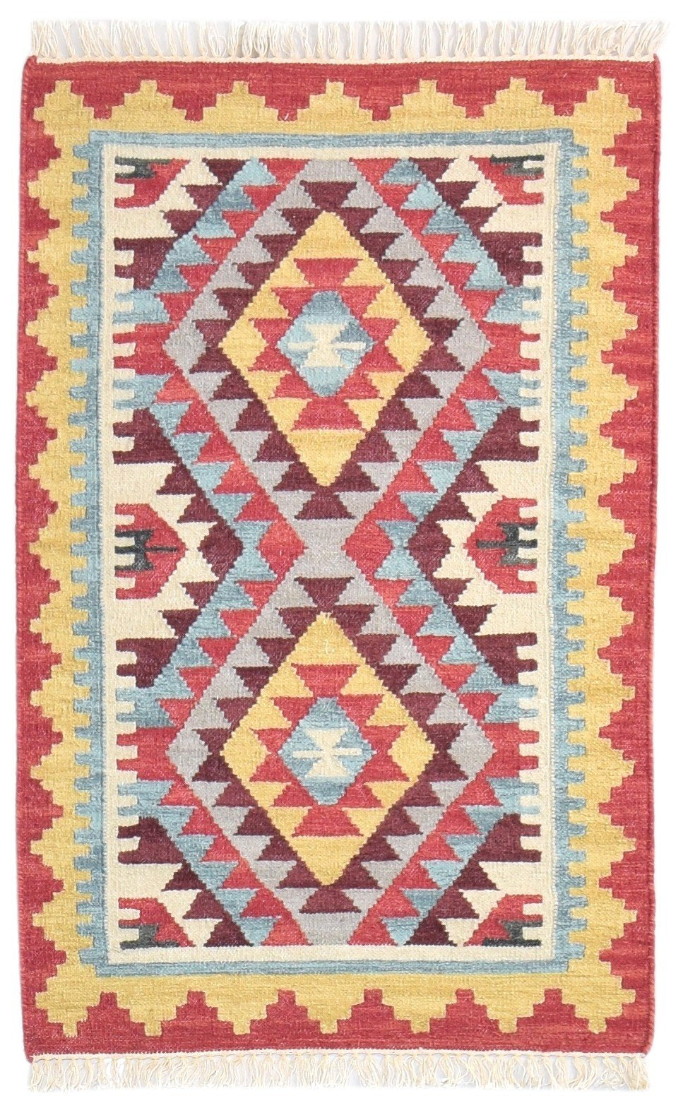 3' X 4' Rug Wool Red Southwestern Dhurrie American Tribal Small Carpet   7865081364629