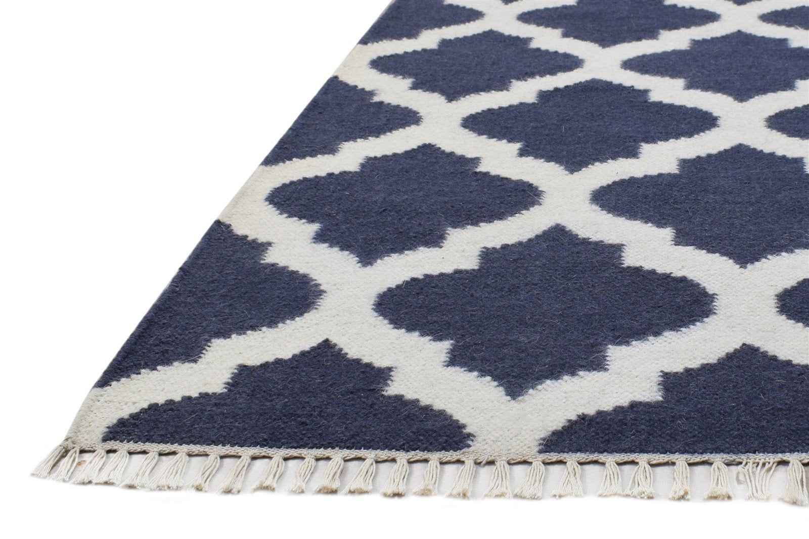 3' X 5' Rug Wool Blue Modern Dhurrie Moroccan Scroll Tile Small Carpet   7865122226325