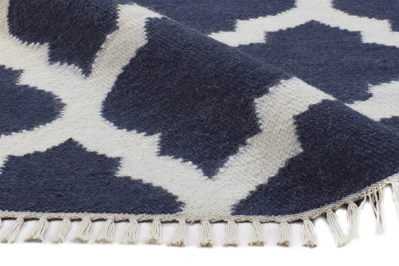 3' X 5' Rug Wool Blue Modern Dhurrie Moroccan Scroll Tile Small Carpet   7865122226325