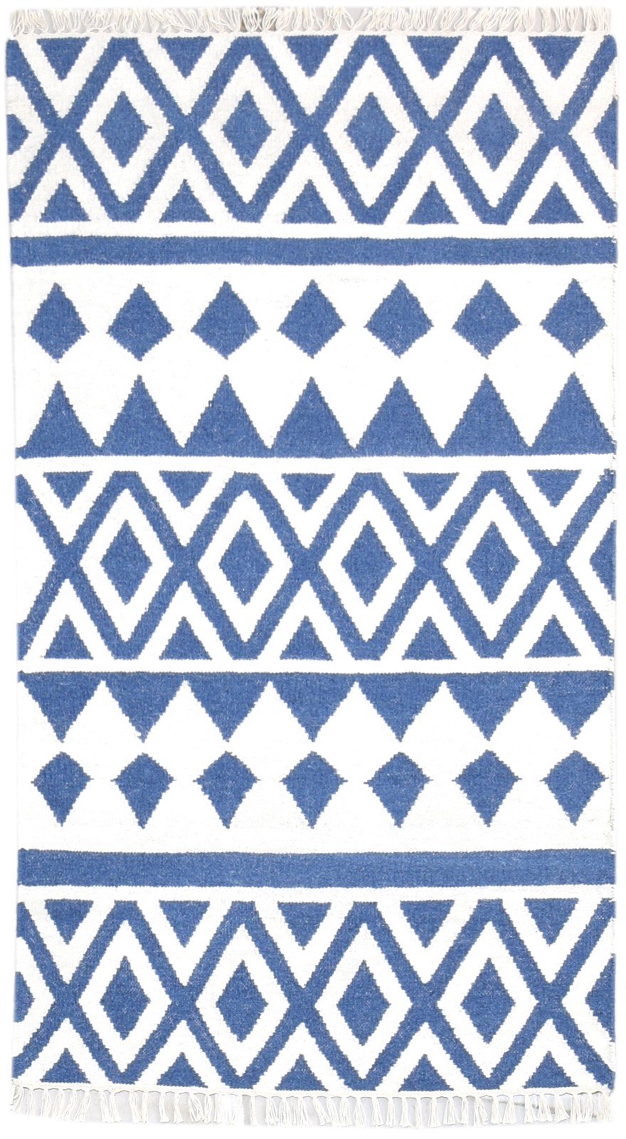 3' X 5' Rug Wool Blue Modern Dhurrie Scandinavian Triangles Small Carpet   7865121669269