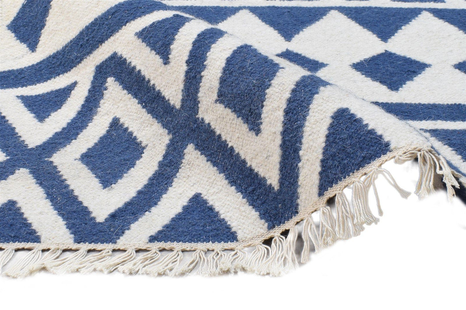 3' X 5' Rug Wool Blue Modern Dhurrie Scandinavian Triangles Small Carpet   7865121669269
