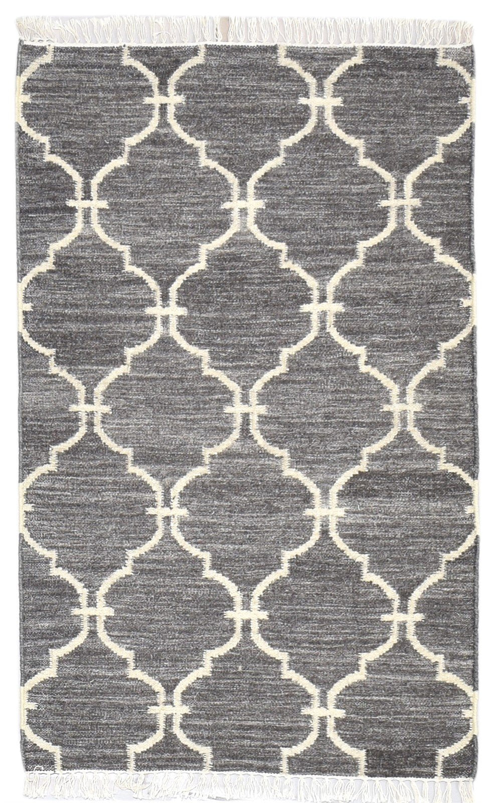 3' X 5' Rug Wool Charcoal Modern Dhurrie Moroccan Trellis Small Carpet   7864347918485