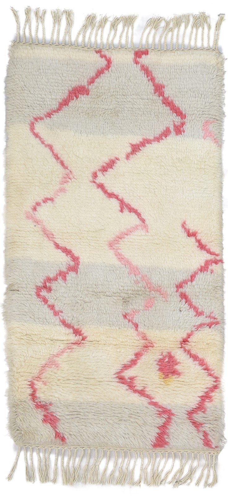 3' X 5' Rug Wool Ivory Shag Hand Knotted Moroccan Geometric Small Carpet   7864091476117