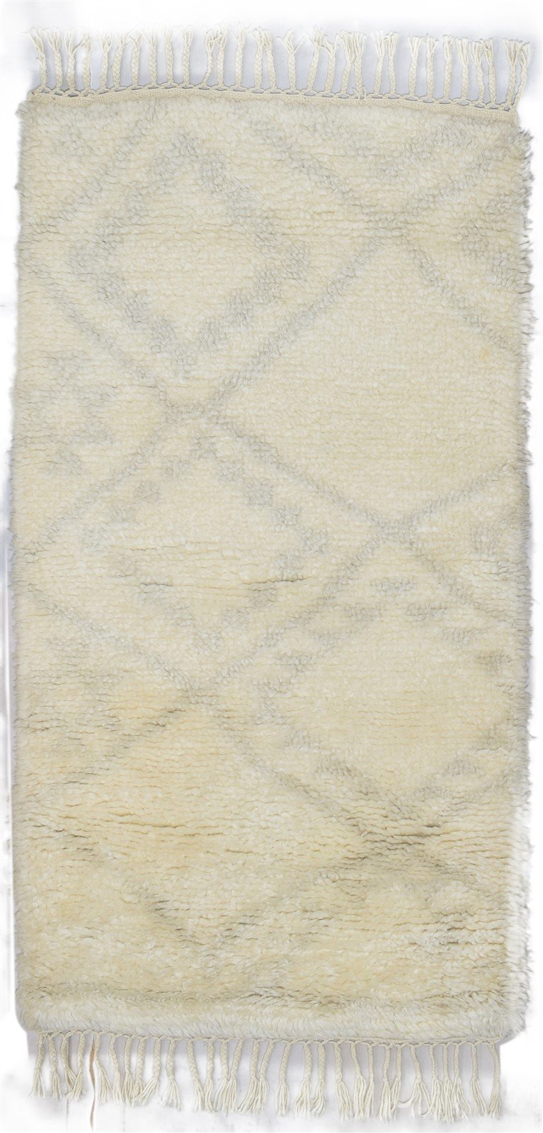 3' X 5' Rug Wool Ivory Shag Hand Knotted Moroccan Geometric Small Carpet   7864091672725