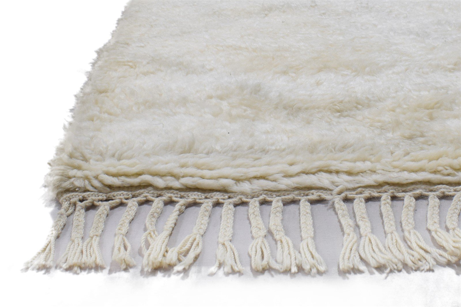 3' X 5' Rug Wool Ivory Shag Hand Knotted Moroccan Geometric Small Carpet   7864091672725