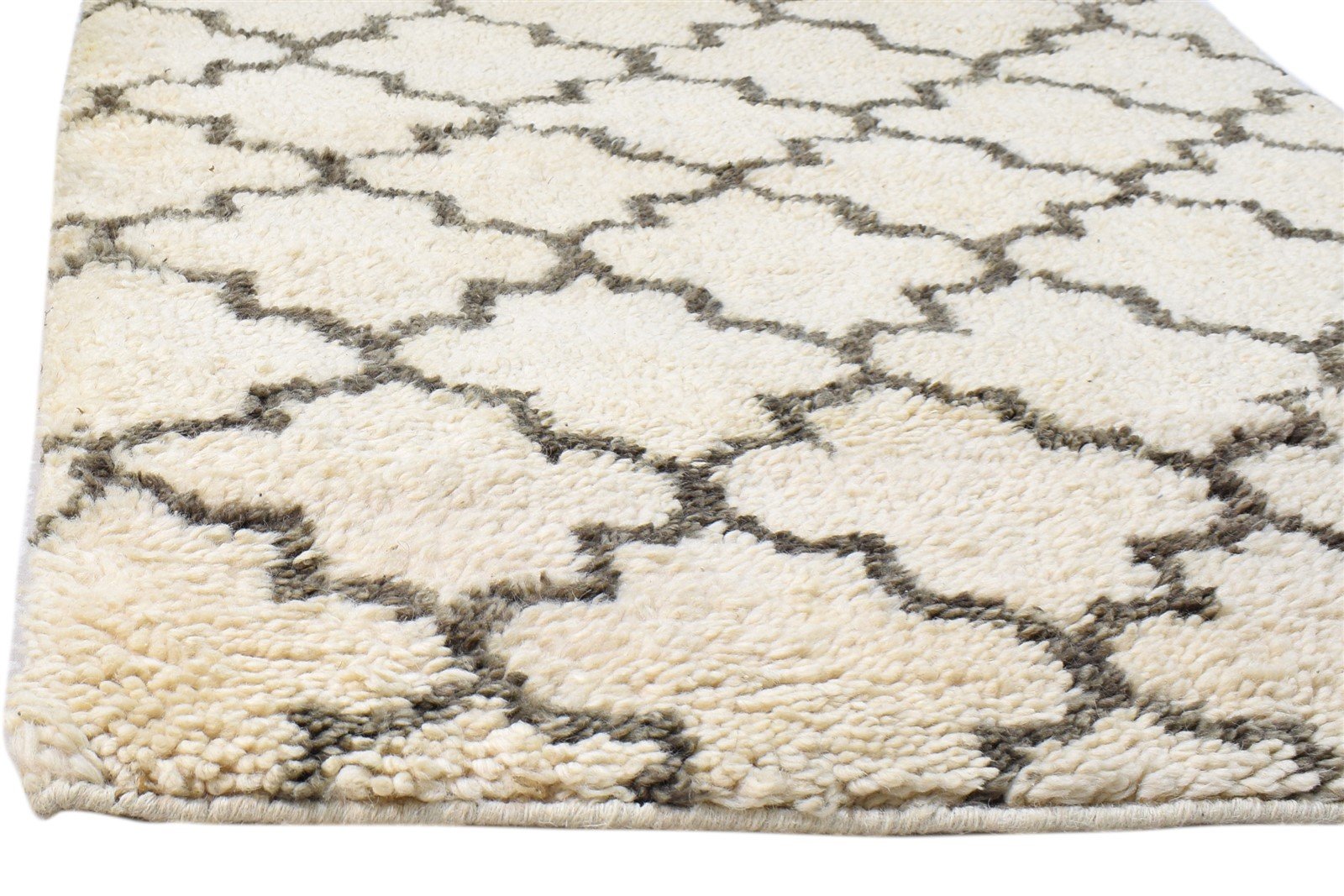 3' X 5' Rug Wool Ivory Shag Hand Knotted Moroccan Trellis Room Size Carpet   7860691140757