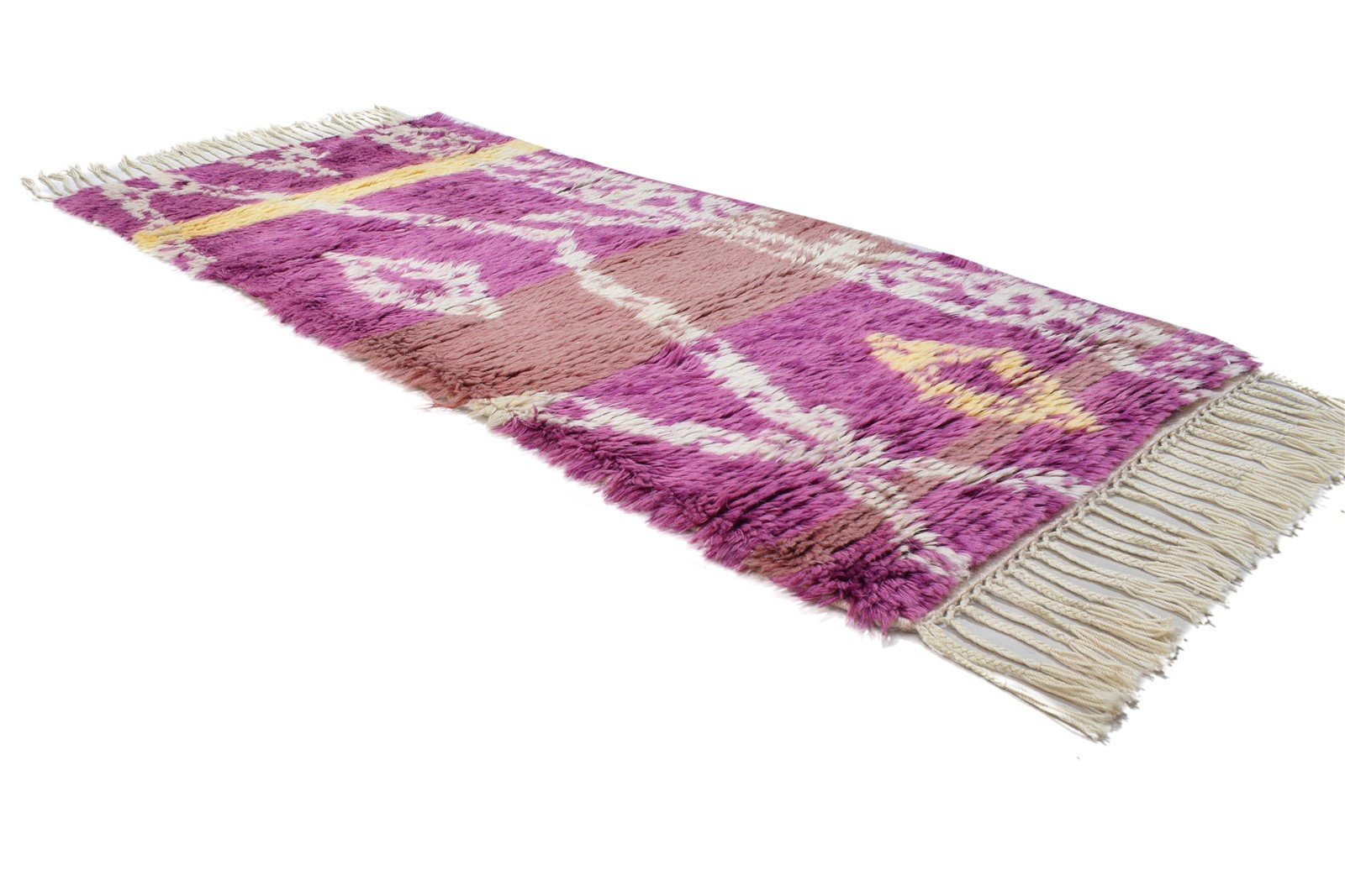 3' X 5' Rug Wool Pink Shag Hand Knotted Moroccan Geometric Small Carpet   7864091377813