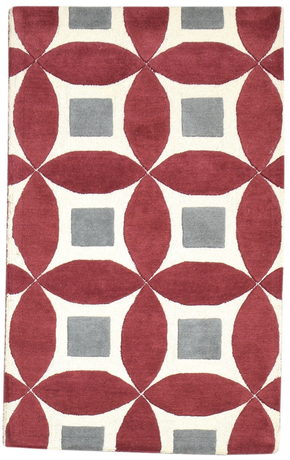 3' X 5' Rug Wool Wine Modern Hand Tufted Moroccan Geometric Room Size Carpet   7864306237589