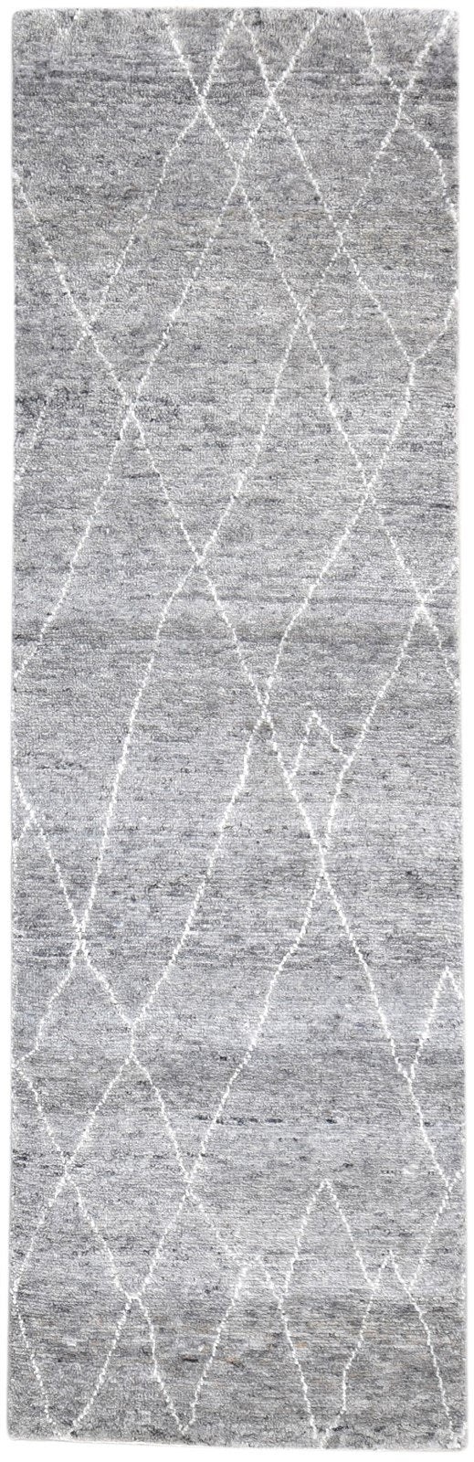 3' X 8' Rug Wool Silk Grey Shag Hand Knotted Moroccan Diamond Small Runner   7864623792277