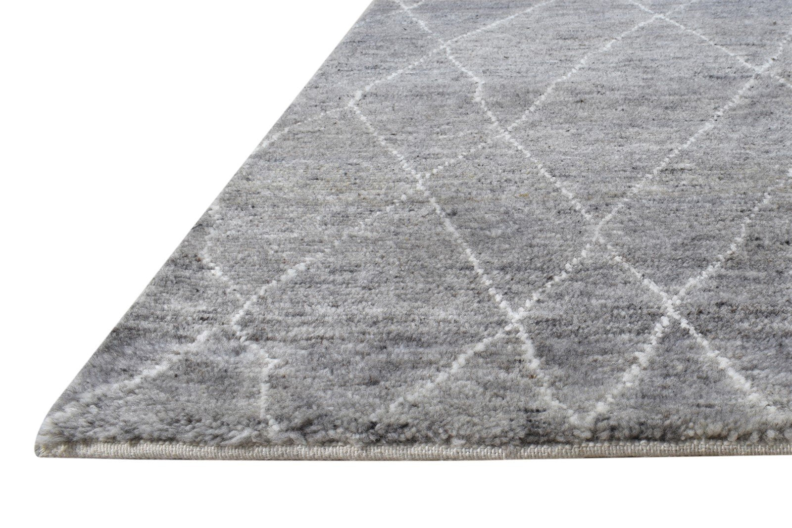 3' X 8' Rug Wool Silk Grey Shag Hand Knotted Moroccan Diamond Small Runner   7864623792277