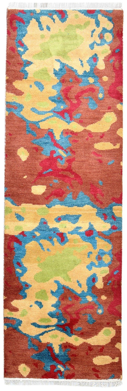 3' X 9' Rug Wool Red Modern Hand Knotted Bohemian Abstract Small Runner   7864315248789