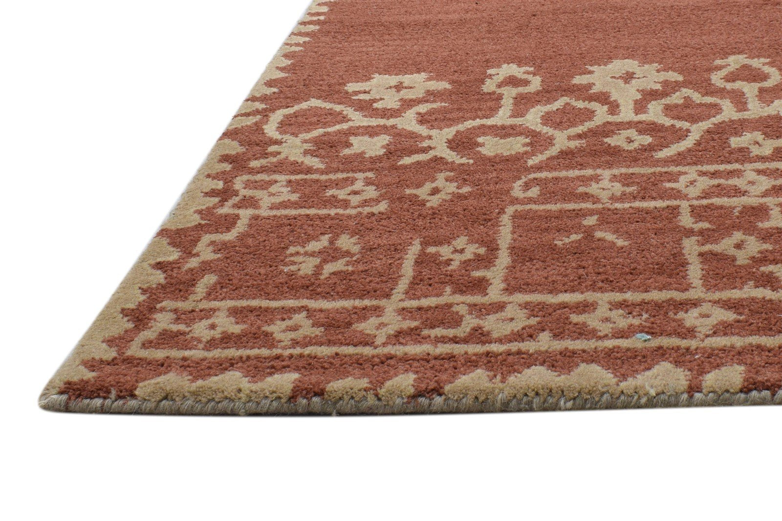 3' X 9' Rug Wool Rust Modern Hand Tufted French Floral Small Runner   7864122769557