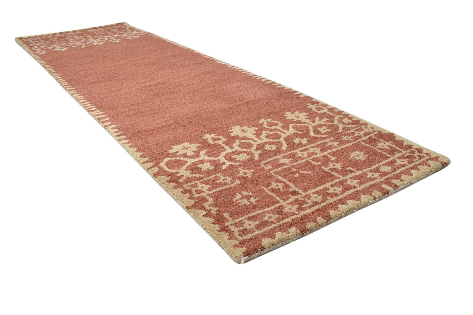 3' X 9' Rug Wool Rust Modern Hand Tufted French Floral Small Runner   7864122769557