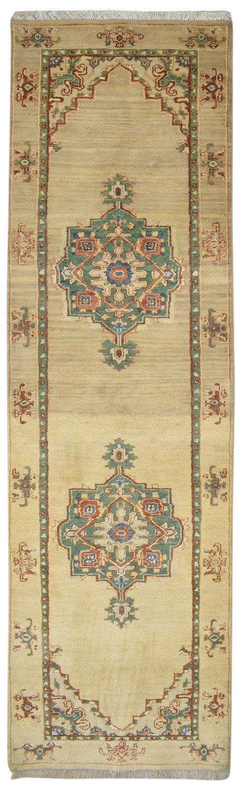 3' X 9' Rug Wool / Silk Beige Persian Hand Knotted Oushak Oriental Small Runner   7864088985749