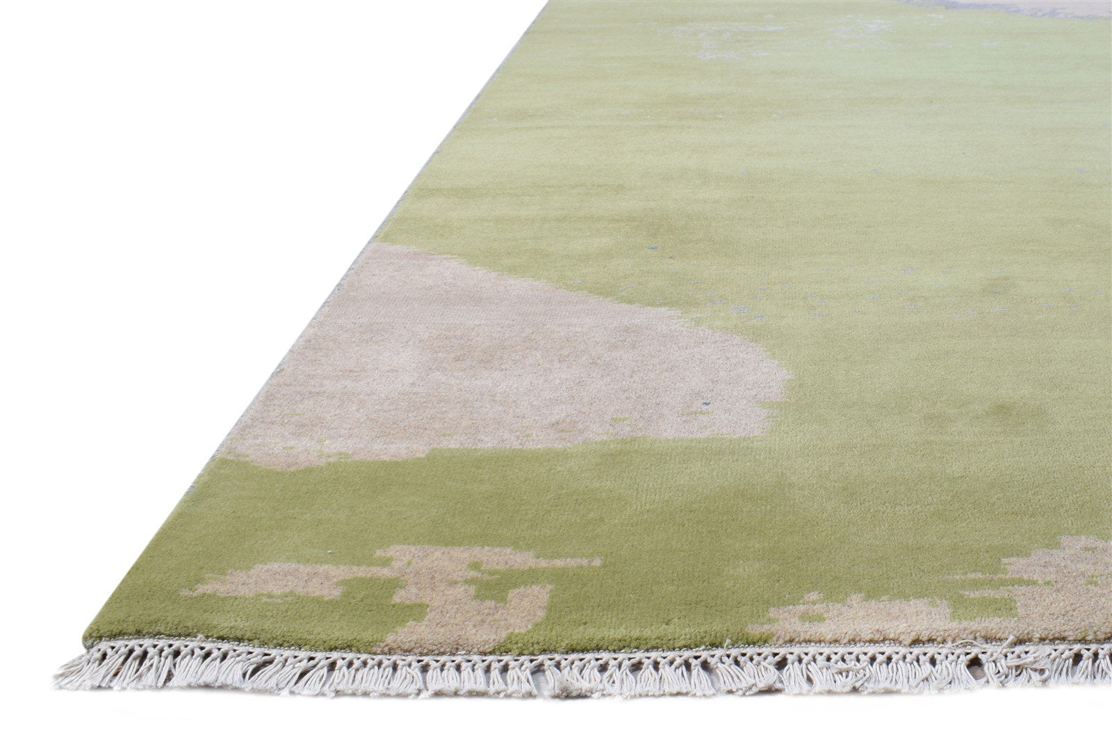 3X10 Rug Wool / Silk Green Modern Hand Knotted American Abstract Small Runner   7865148768405