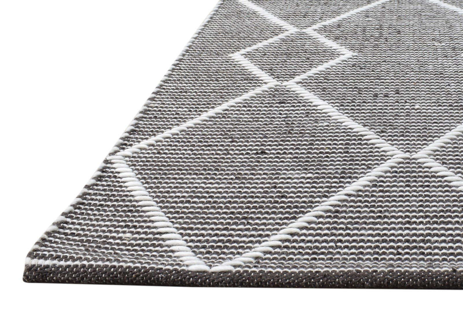 3X4 Rug New Zealand Wool Charcoal Modern Hand Woven Scandinavian Geometric Small   7865179046037