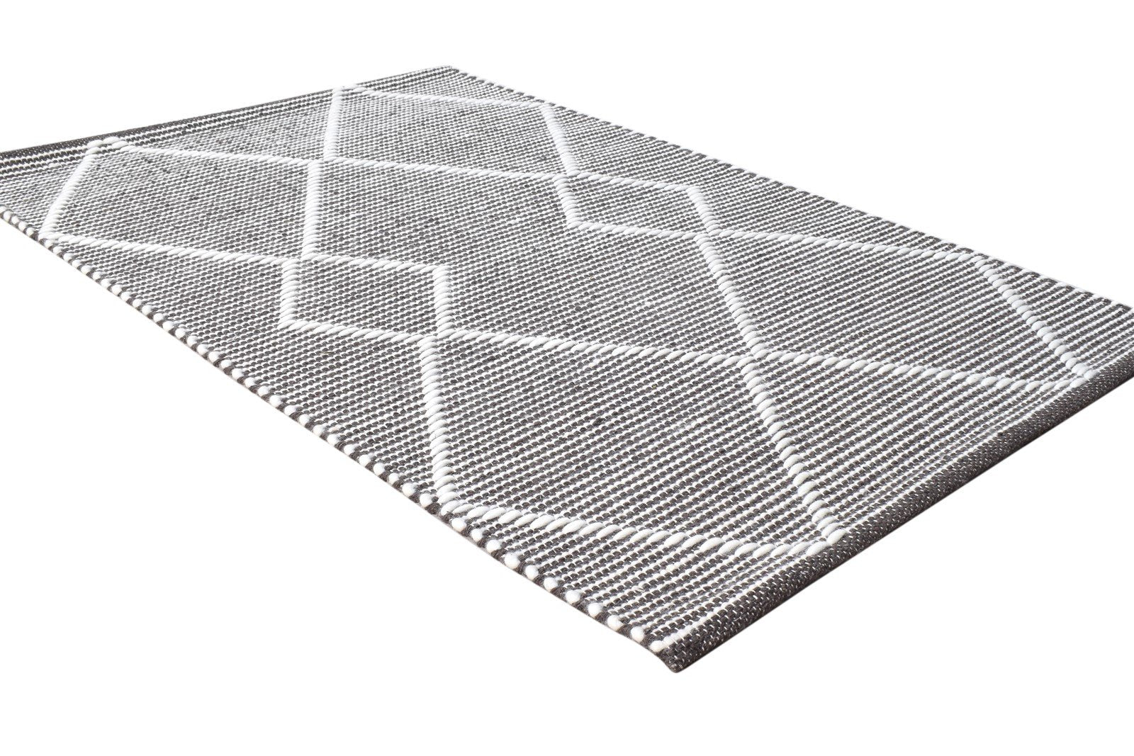 3X4 Rug New Zealand Wool Charcoal Modern Hand Woven Scandinavian Geometric Small   7865179046037