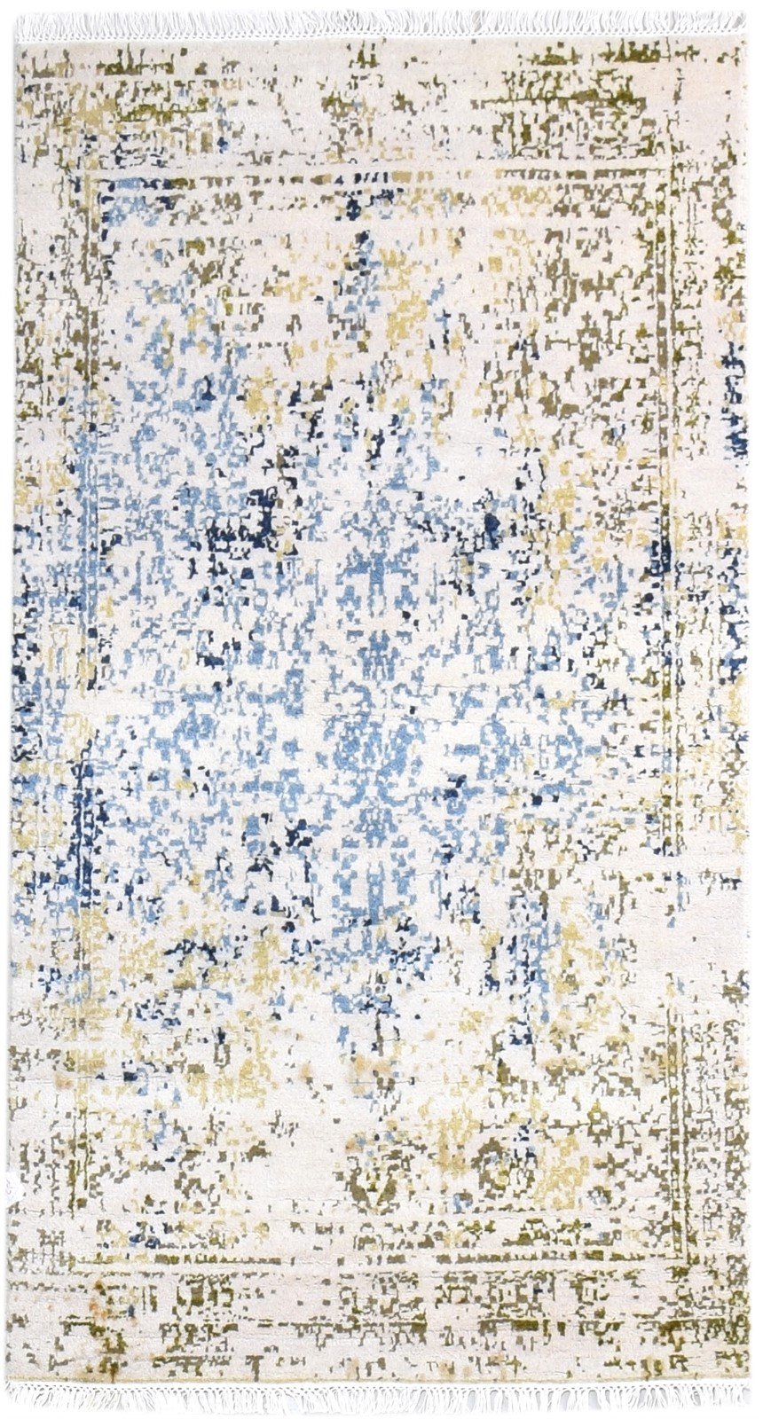 3X5 Rug Wool / Silk Cream Modern Hand Knotted Oriental Abstract Small Carpet   7864596070549
