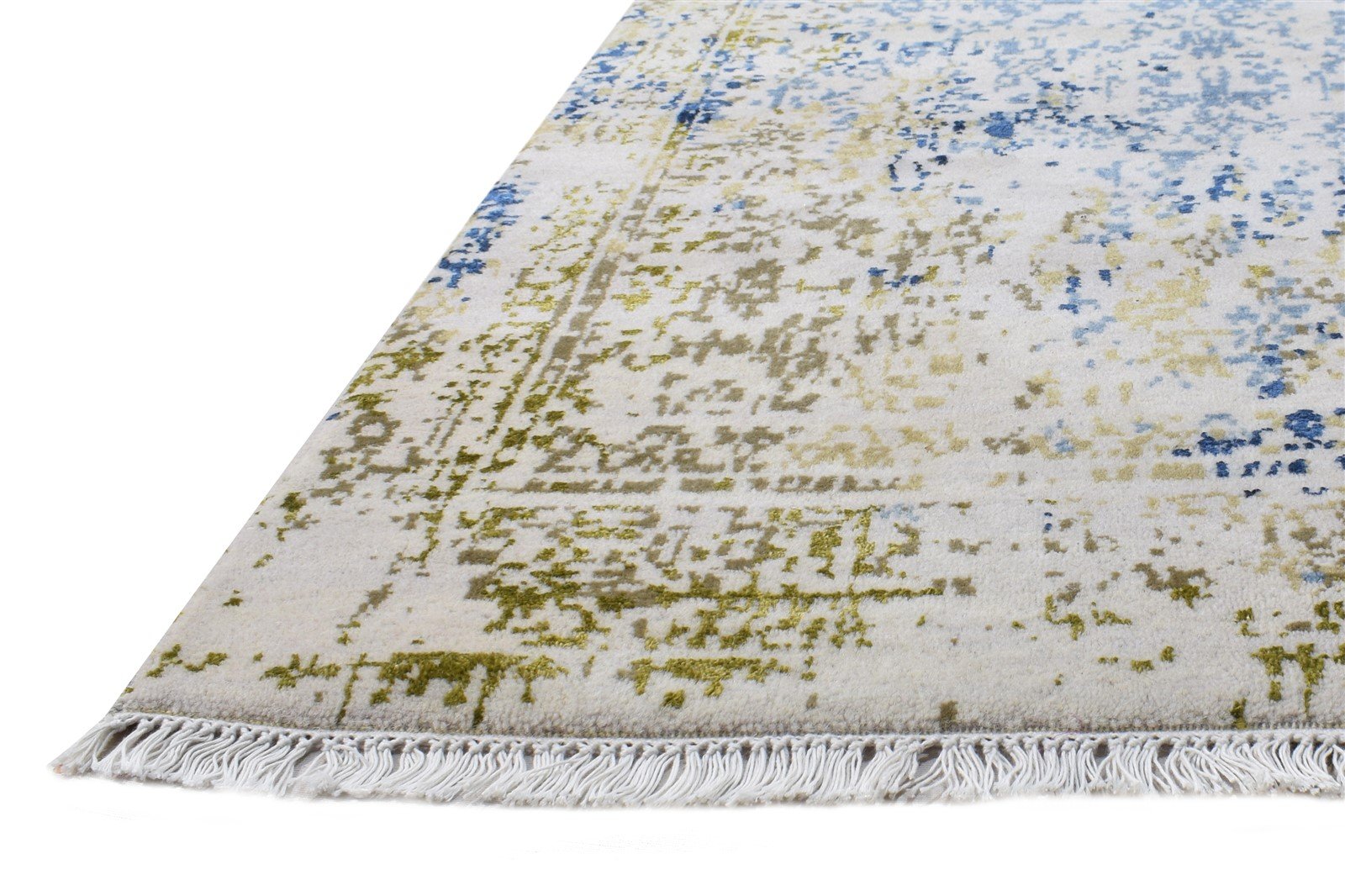 3X5 Rug Wool / Silk Cream Modern Hand Knotted Oriental Abstract Small Carpet   7864596070549