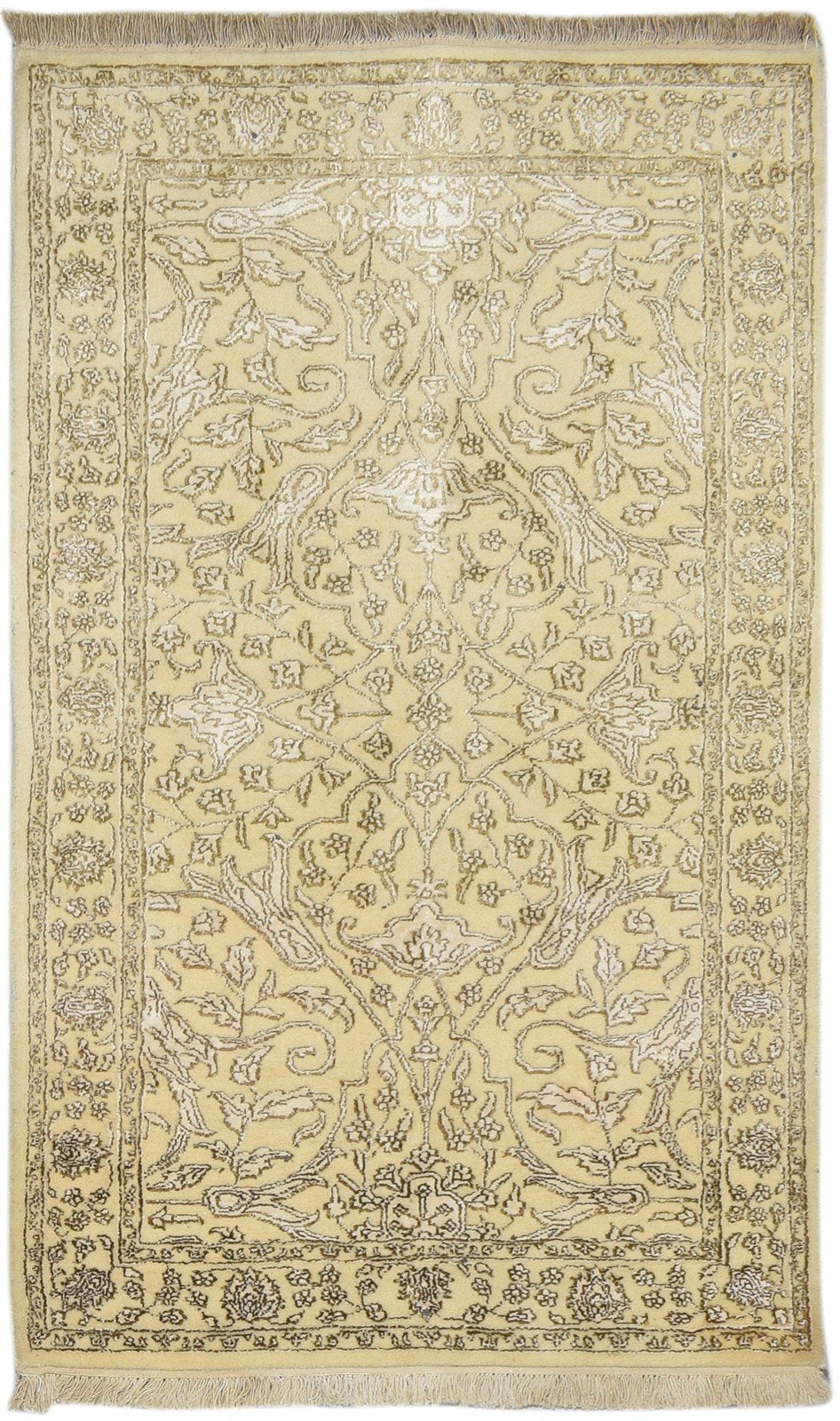 3X6 Rug Wool / Silk Beige Persian Hand Knotted Kashan Oriental Room Size Carpet   7860693500053
