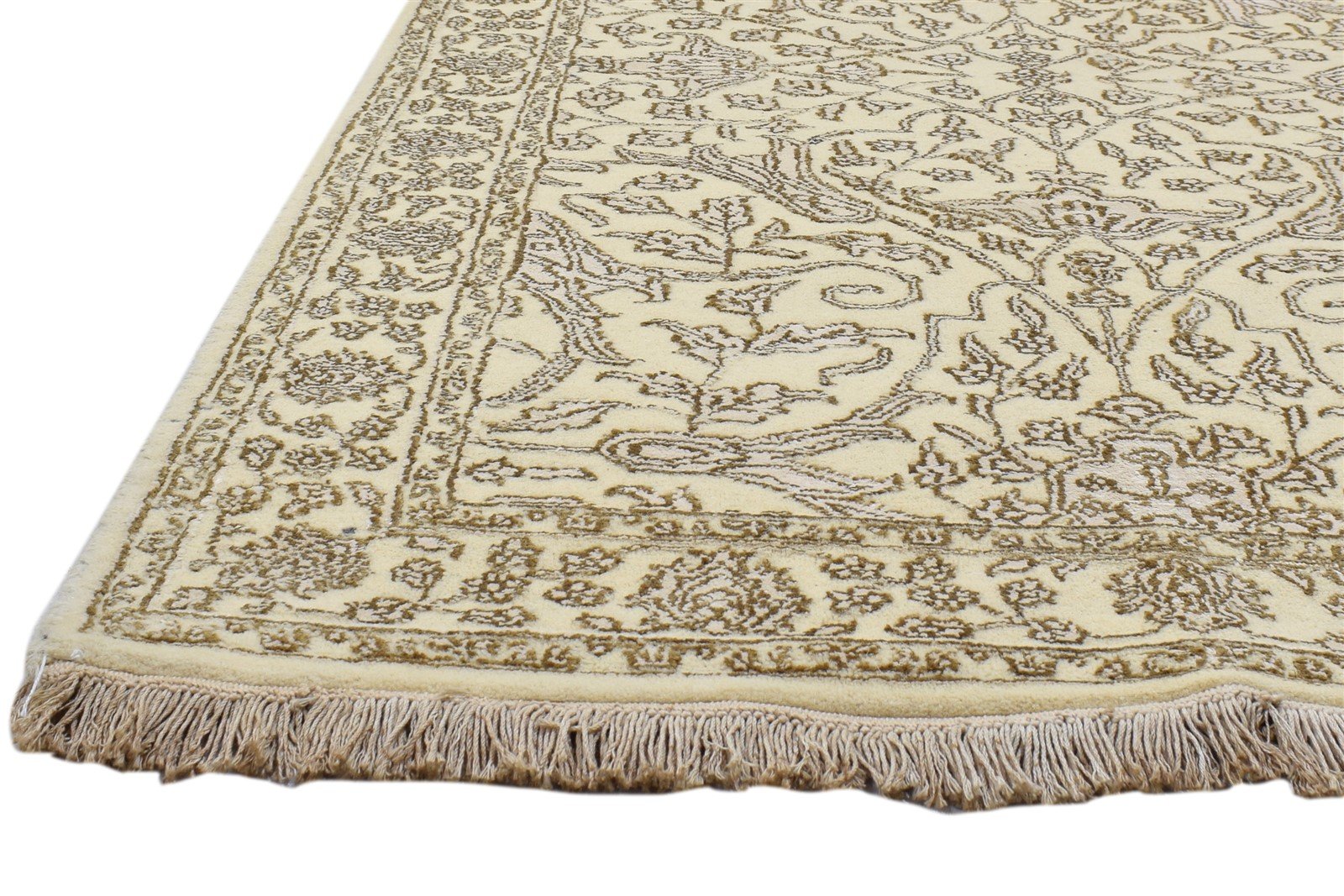 3X6 Rug Wool / Silk Beige Persian Hand Knotted Kashan Oriental Room Size Carpet   7860693500053