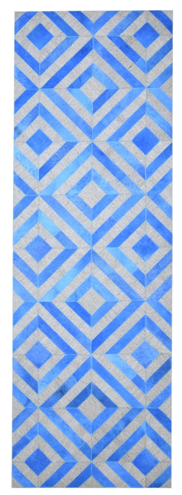 3X9 Rug Leather / Cotton Blue Modern Hand Woven Moroccan Diamond Small Runner   7864365088917