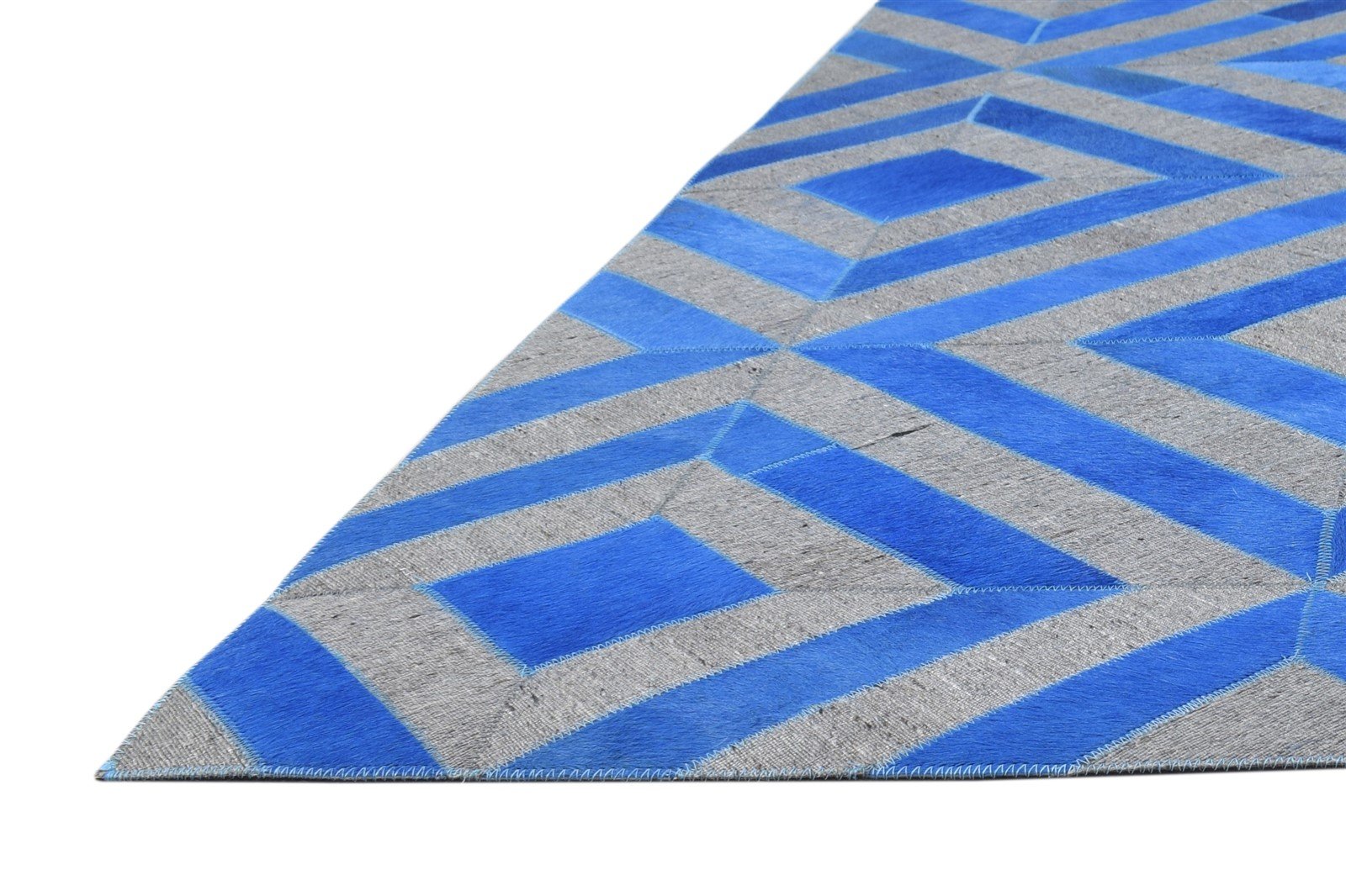 3X9 Rug Leather / Cotton Blue Modern Hand Woven Moroccan Diamond Small Runner   7864365088917