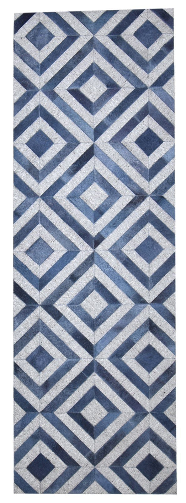 3X9 Rug Leather / Cotton Blue Modern Hand Woven Moroccan Diamond Small Runner   7864366203029
