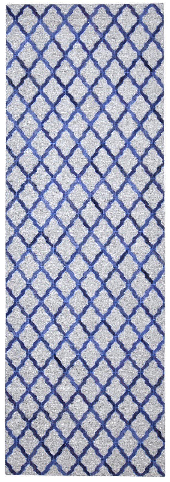 3X9 Rug Leather / Cotton Blue Modern Hand Woven Moroccan Trellis Room Size   7864434884757