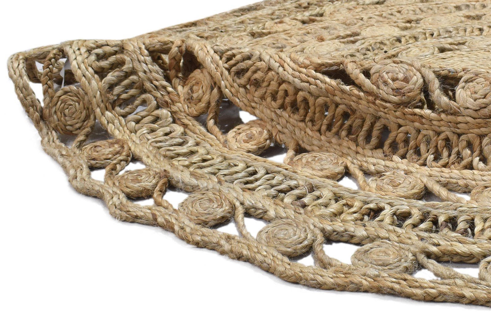 4' X 4' Rug Jute Beige Modern Hand Woven Scandinavian Circles Room Size Round   7864818958485