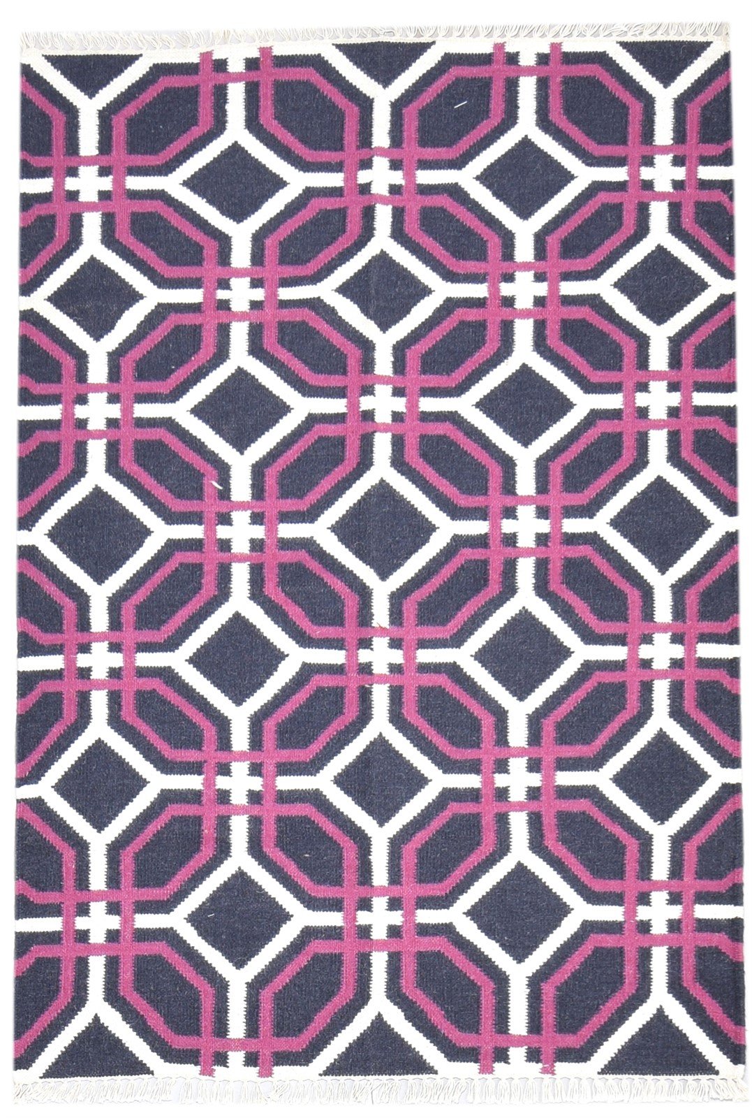 4' X 5' Rug Wool Charcoal Modern Dhurrie Bohemian Trellis Room Size Carpet   7864386650261