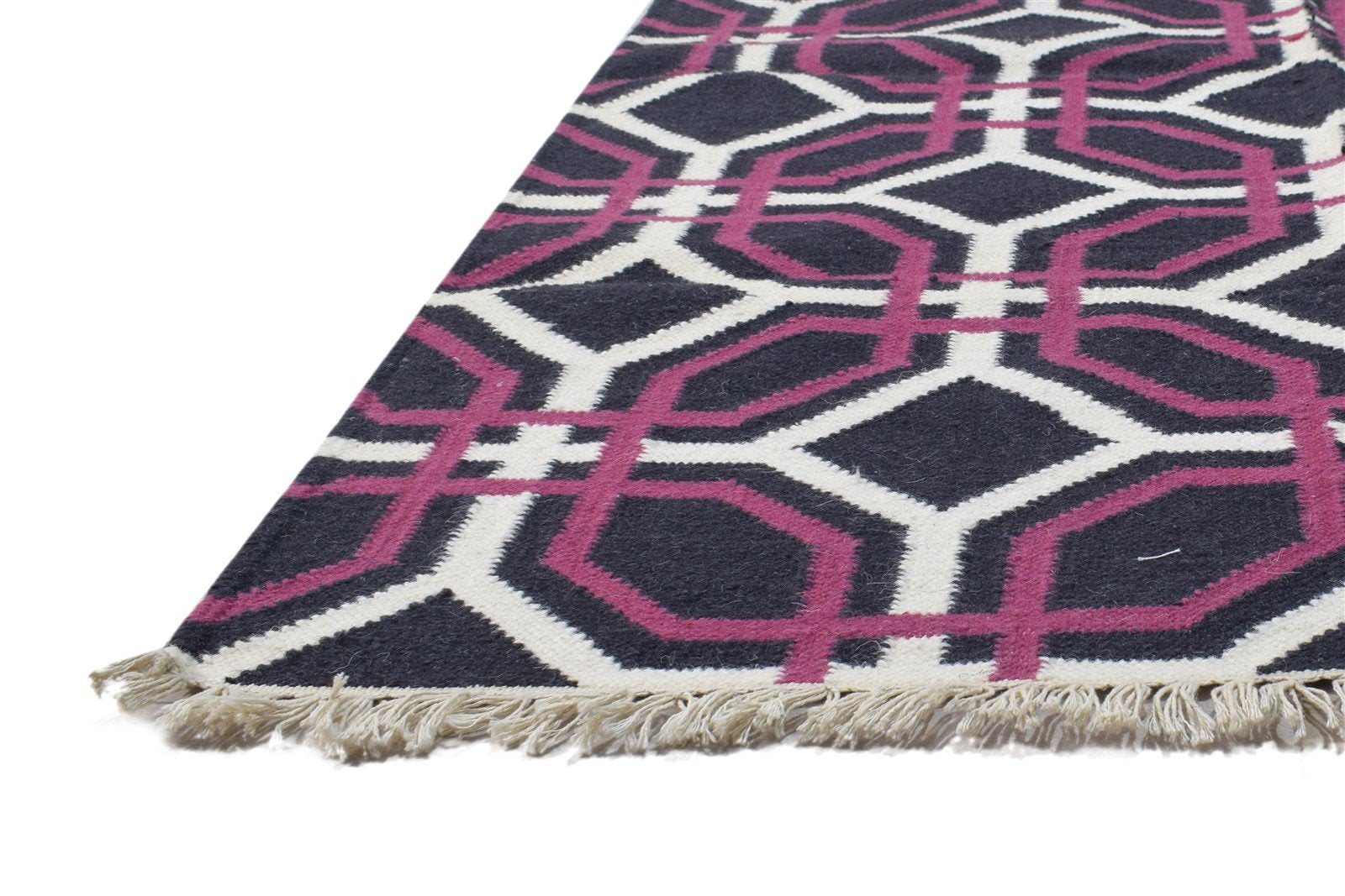 4' X 5' Rug Wool Charcoal Modern Dhurrie Bohemian Trellis Room Size Carpet   7864386650261