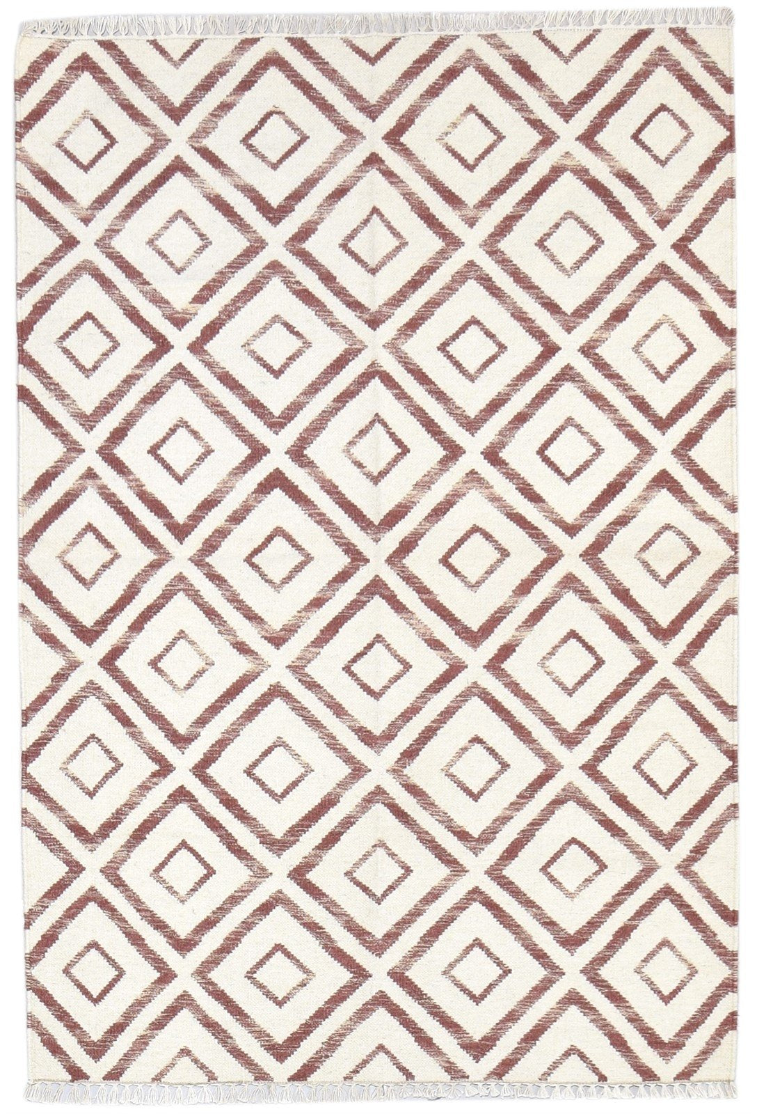 Jenda 4' X 5' Rug Wool Wine Modern Dhurrie Scandinavian Diamond   7864349229205