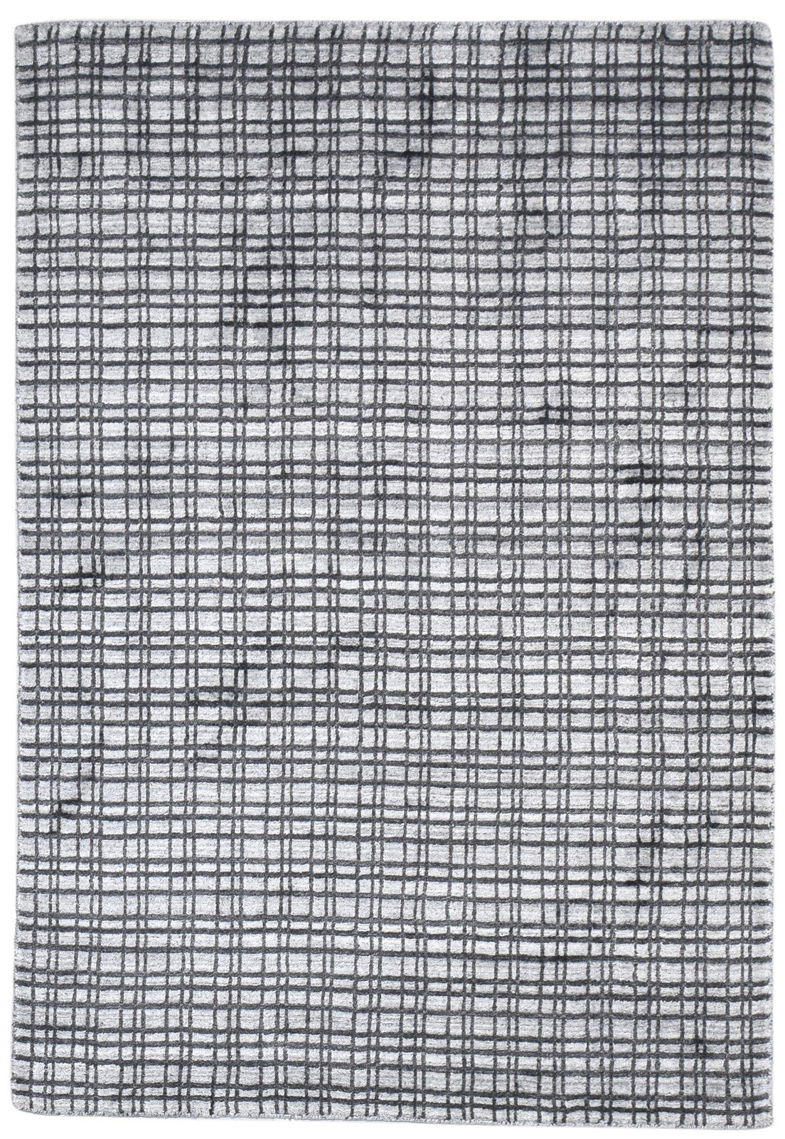 4' X 6' Rug Silk Charcoal Modern Handloom Scandinavian Plaids Room Size Carpet   7864159010965