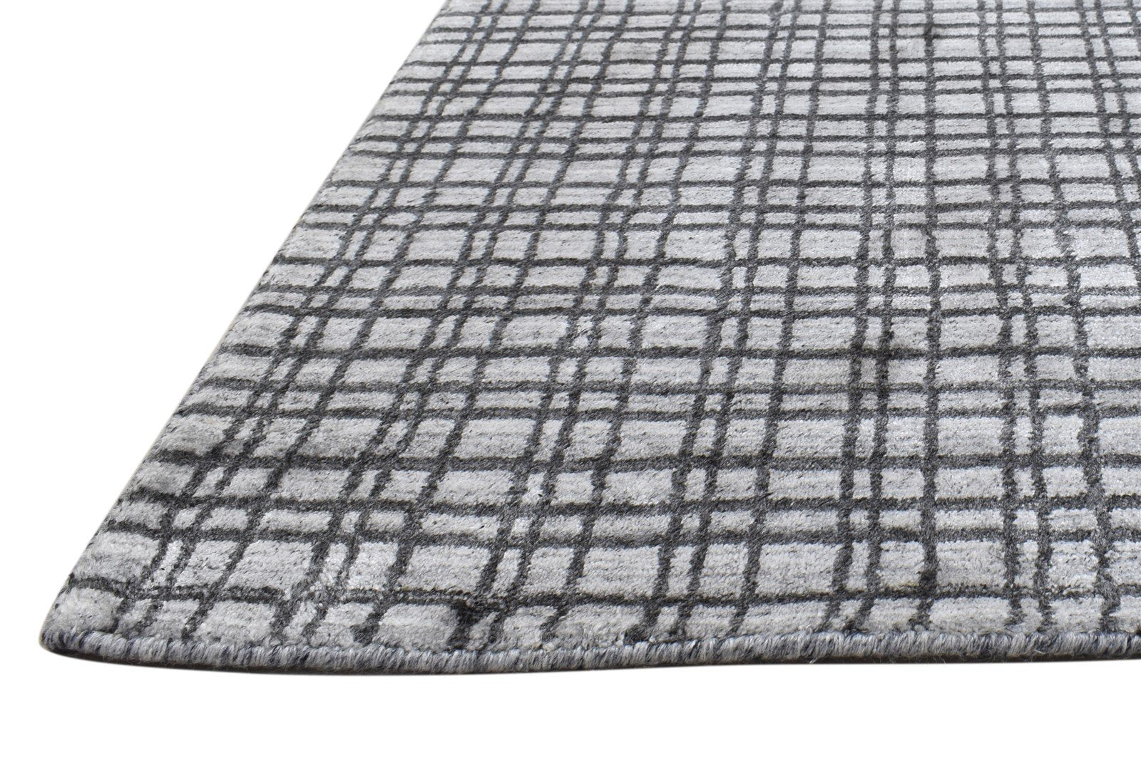 4' X 6' Rug Silk Charcoal Modern Handloom Scandinavian Plaids Room Size Carpet   7864159010965