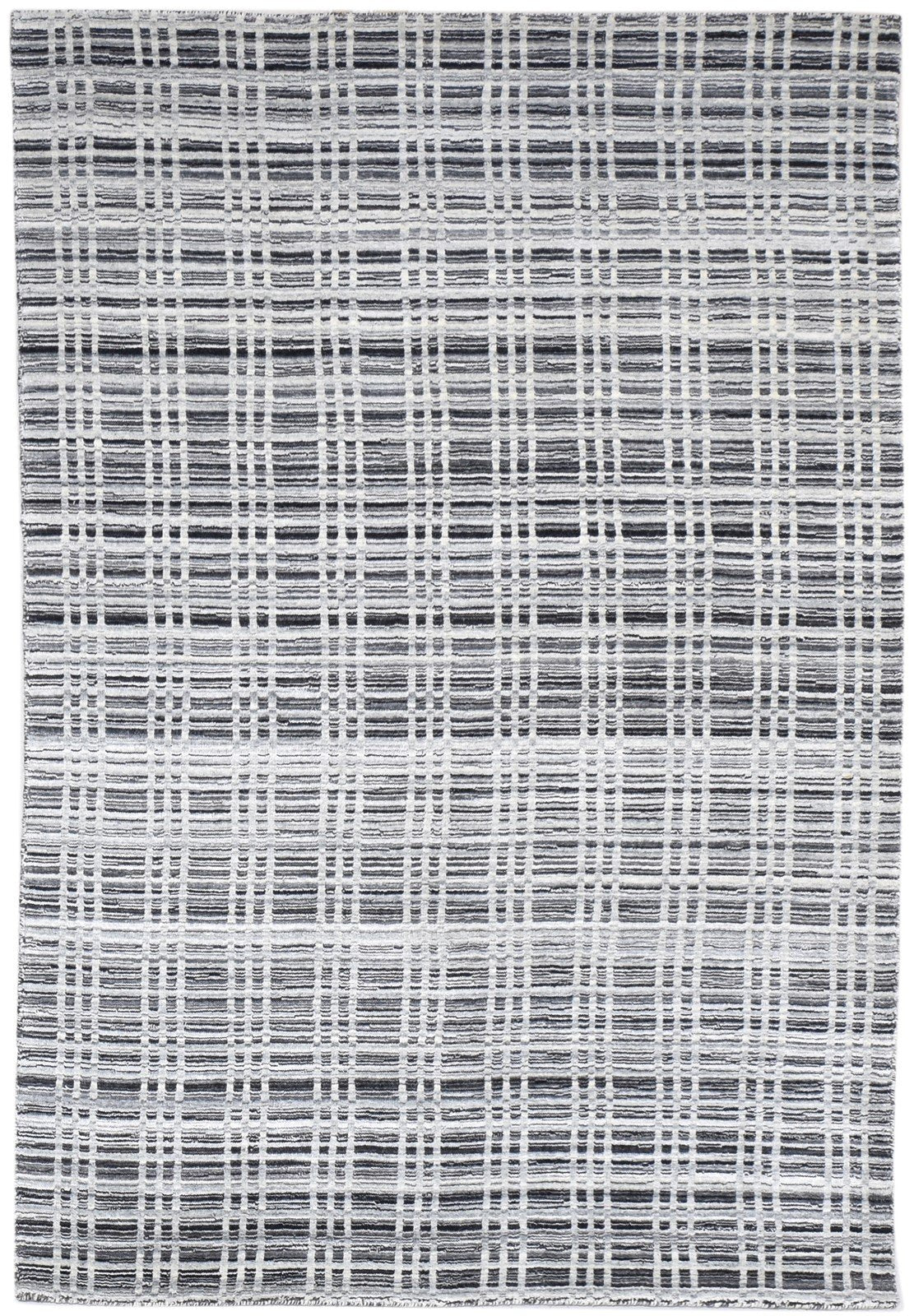 4' X 6' Rug Silk Charcoal Modern Handloom Scandinavian Plaids Room Size Carpet   7864160780437