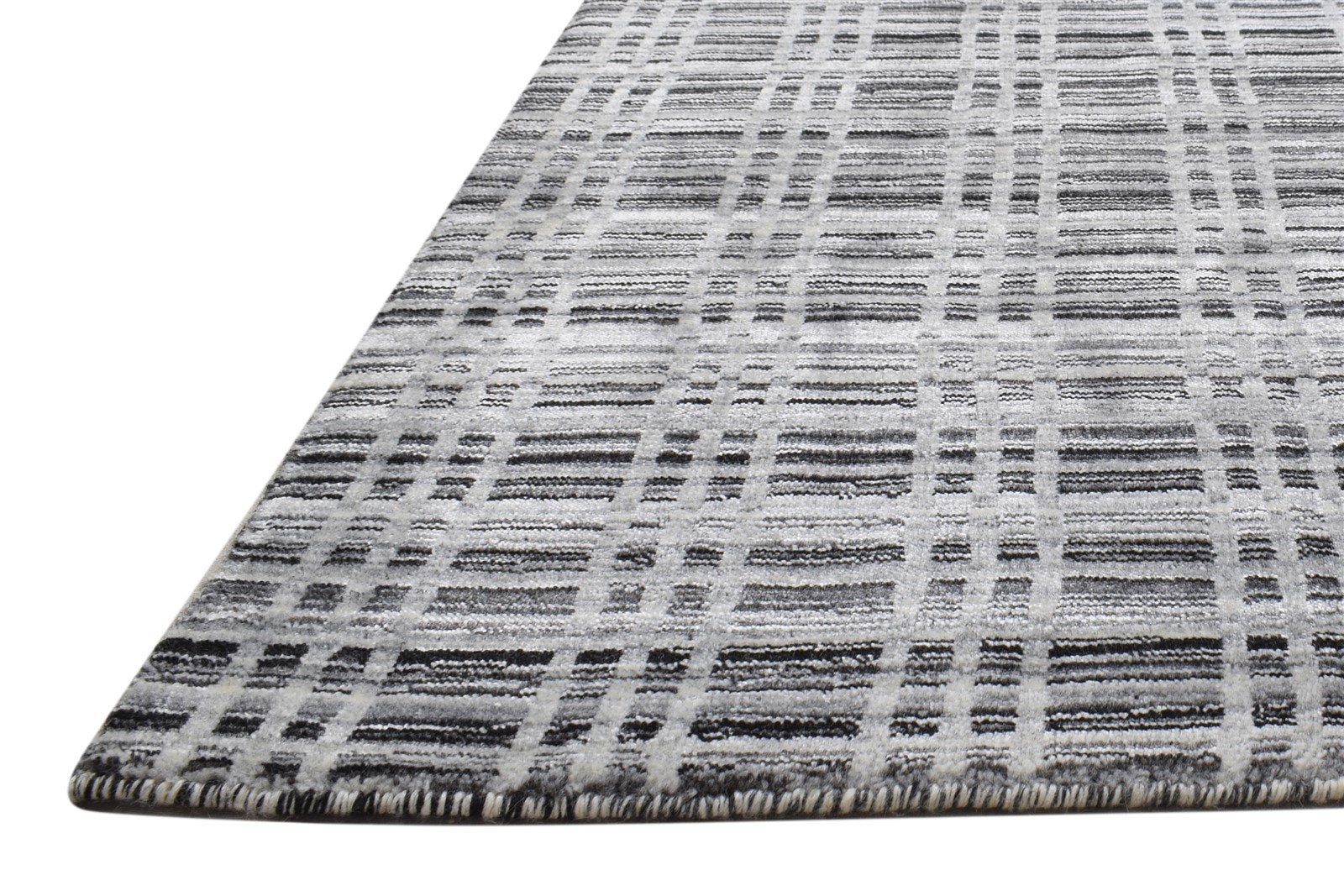 4' X 6' Rug Silk Charcoal Modern Handloom Scandinavian Plaids Room Size Carpet   7864160780437