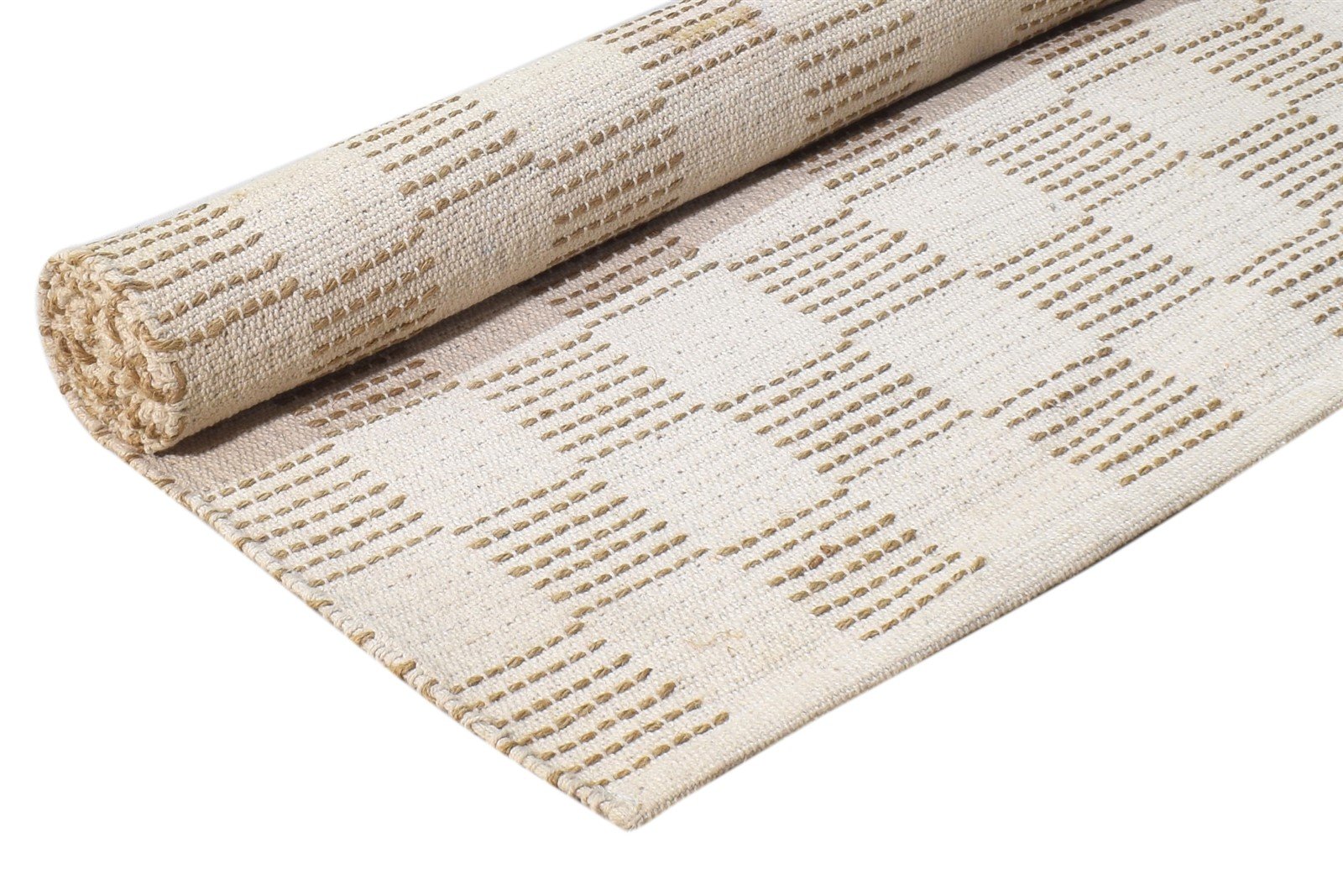 4' X 6' Rug Wool Beige Modern Dhurrie Scandinavian Geometric Room Size Carpet   7864673534101