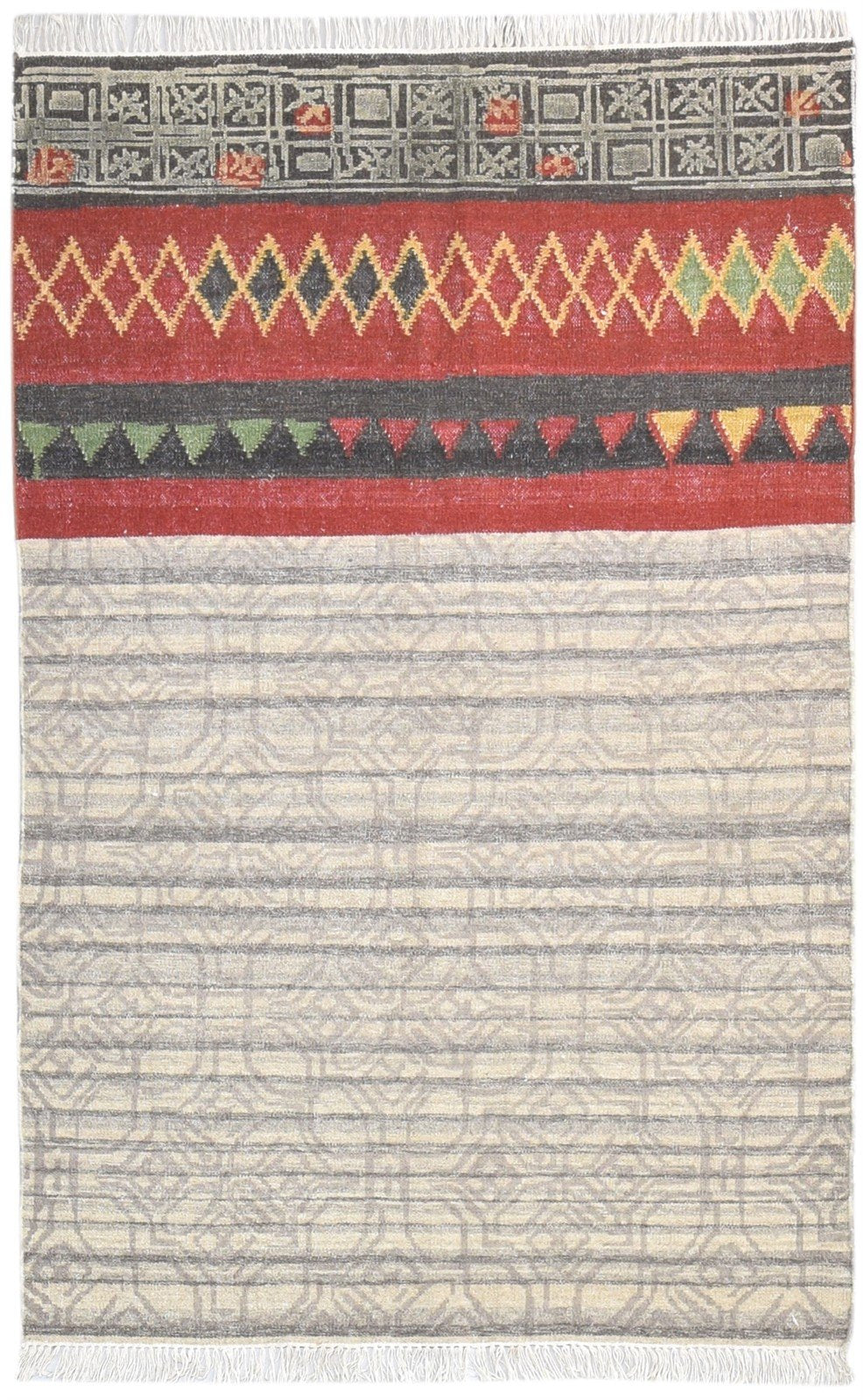 4' X 6' Rug Wool Beige Modern Dhurrie Scandinavian Tribal Room Size Carpet   7864673304725