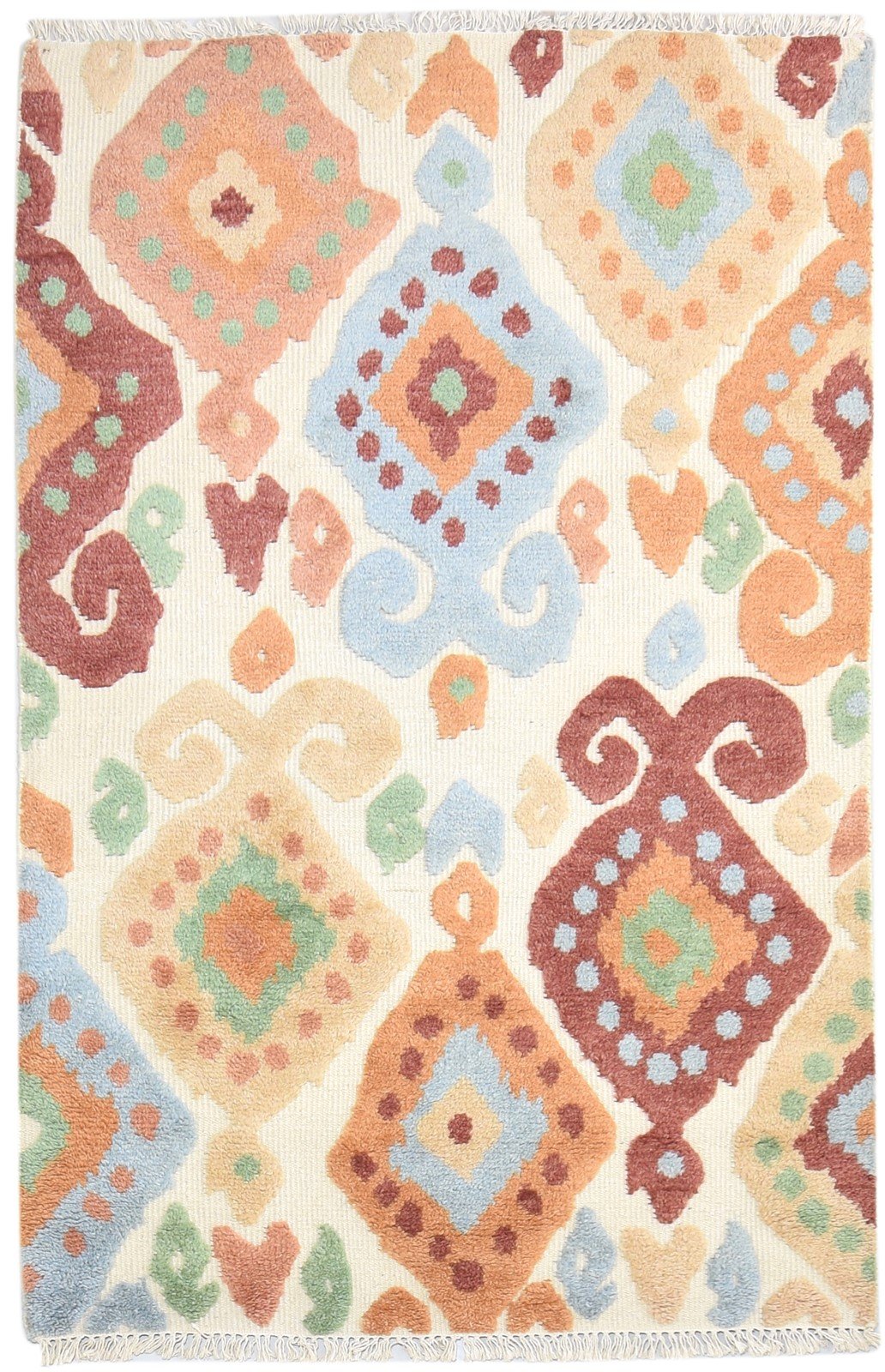 4' X 6' Rug Wool Beige Modern Hand Knotted European Ikat Room Size Carpet   7865003147413